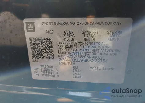 2019 Chevrolet Equinox Lt from USA, damaged, VIN 2GNAXKEV6K6222754